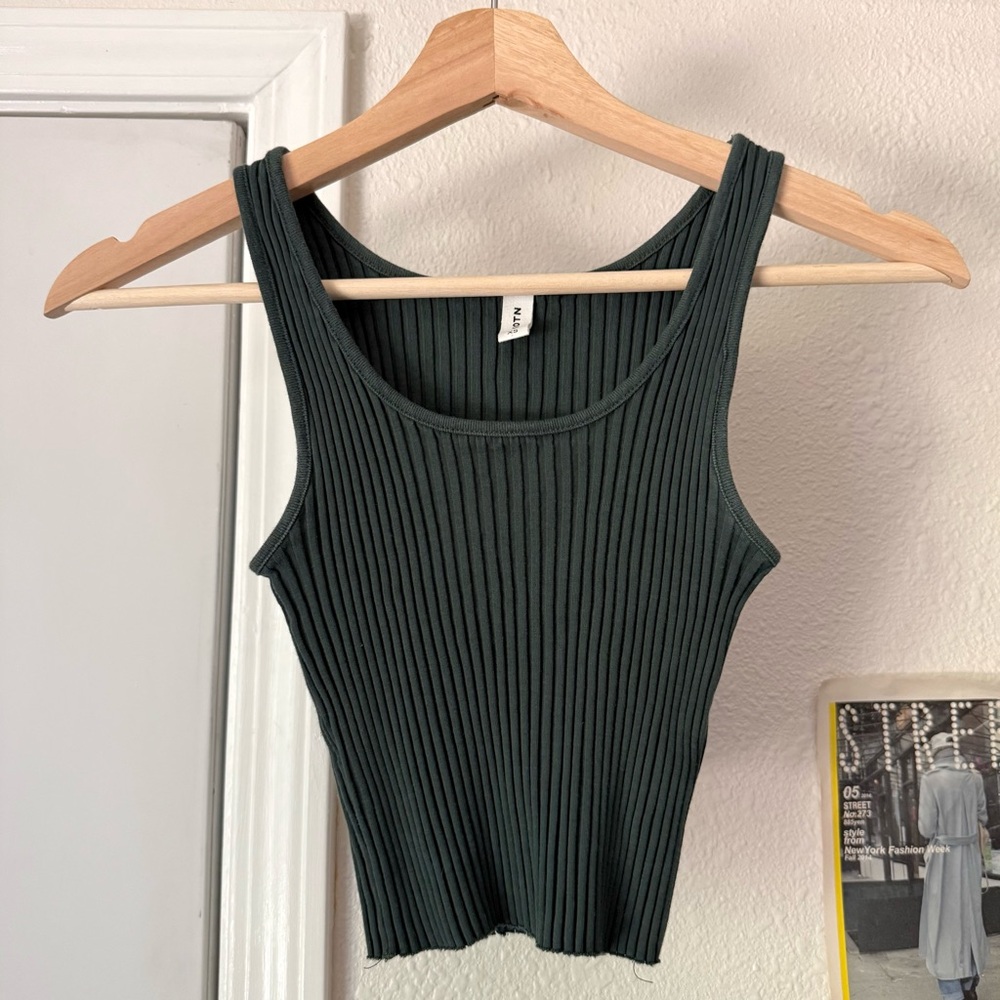 KOTN emerald green forest Egyptian cotton rib ribbed scoop neck cropped tank top